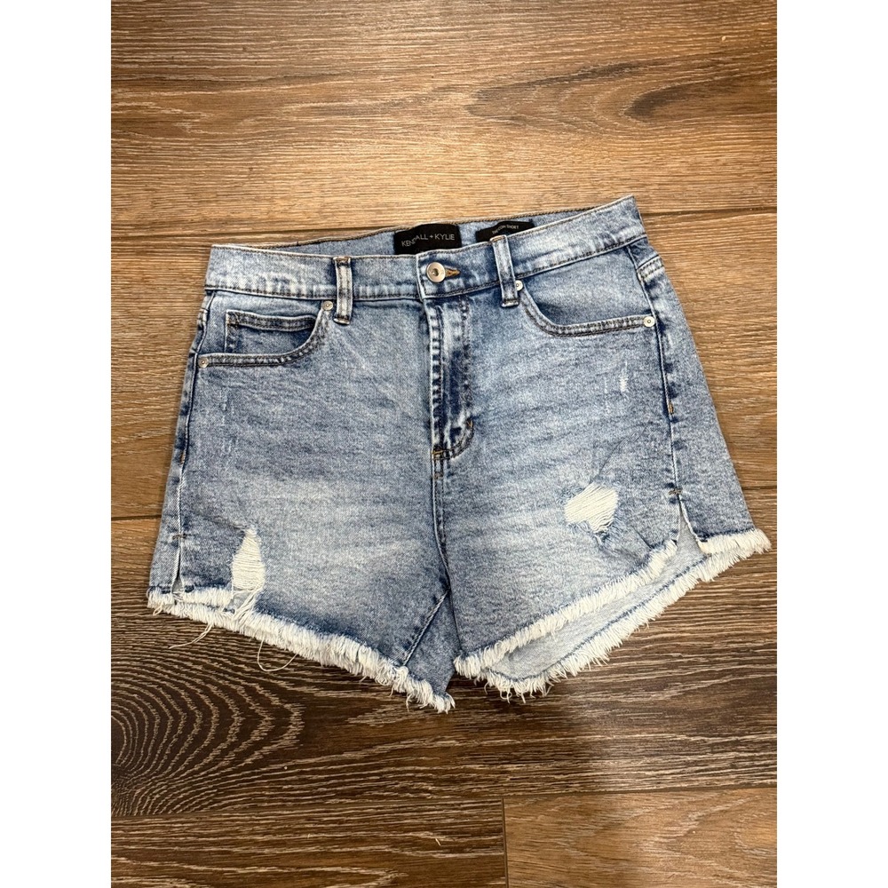 Kendall + Kylie The Icon Short High Rise Distressed Acid Wash Denim Shorts 7/28